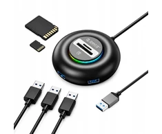 Orico YXR5-U3 RGB USB šakotuvas su 4 prievadų USB-A 3.0 ir SD bei Micro SD kortelių skaitytuvu, 0,3 m - Juodas