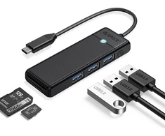 Adapterio šakotuvas 4in1 Orico USB A3.0x3+TF/SD3.0x1