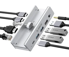 HUB USB Orico USB-C aktyvus, PowerDelivery 100W, HDMI 4K, RJ45, pritvirtinamas prie stalo, sidabrinis (MH8P-SV-BP)