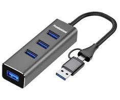 „HUB USB PremiumCord PremiumCord“ šakotuvas 5G „SuperSpeed“, USB-C, USB-A ir 4 USB-A 3.2 Gen 1