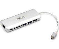 Roline USB HUB ROLINE prijungimo stotelė USB Type C, HDMI 4K, USB 3.0 / USB 3.2 Gen 1, SD / MicroSD, Gigabit Ethernet