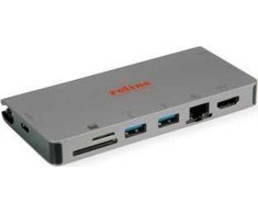 HUB USB Roline Doko stotelė USB typu C, HDMI 4K, VGA, 2x USB 3.2 Gen 1, LAN, PD, czytnik kart