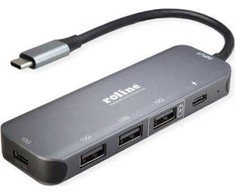 HUB USB Roline Hub USB 3.2 Gen 2, 4-kierunkowy, kabelis połączeniowy typu C