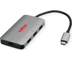 HUB USB Roline Koncentrator USB 3.2 Gen 1, 3-drożny, kabelis połączeniowy typu C (PD+Data)