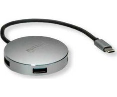 HUB USB Roline Koncentrator USB 3.2 Gen 1, apvalus, 4-kierunkowy, kabelis połączeniowy typu C