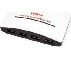USB ŠAKOTUVAS Roline USB 3.2 Gen 1 šakotuvas, juodas ir baltas, 4 prievadai, su maitinimo šaltiniu