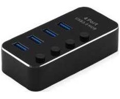 Roline USB HUB USB 3.2 Gen 1 šakotuvas, skirtas ROLINE nešiojamiesiems kompiuteriams, 4 prievadai, atskirai perjungiamas, juodas