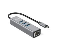 HUB USB Roline – USB tipo C į Gigabit Ethernet konverteris + 3 portų šakotuvas (12.02.1127)