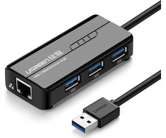 Ugreen 20265 USB-A / RJ45 1000 Mbps HUB 3x USB 3.0 tinklo adapteris - juodas