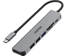 UNITEK H1118A HUB USB-C 7in1 PD 100W HDMI 4K ALU
