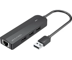 Vention USB 2.0 3 prievadų šakotuvas su eterneto adapteriu 100 m ventiliacija CHPBB 0.15 m, juodas