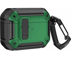 Hurtel Airpods 4 Armor dėklas su karabinu – žalios spalvos
