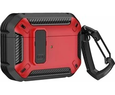 Hurtel Airpods 4 Armor dėklas su karabinu – raudonos spalvos