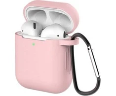 Hurtel Silikoninis AirPods 1/2 dėklas su karabinu – rožinis