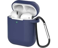 Hurtel Dėklas skirtas AirPods 2 / AirPods 1 silicone soft dėklas skirtas headphones + keychain carabiner pendant mėlynos spalvos (case D)