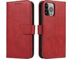 Hurtel Wallet su stoveliu Apple iPhone 15 Pro Max Magnet – dėklas telefonui raudonos spalvos