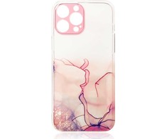 Hurtel Skaidrus marmurinis dėklas iPhone 12 Pro – rožinis