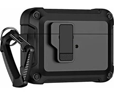 Hurtel Airpods 4 Pro Armor dėklas su karabinu – juodos spalvos
