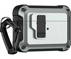 Hurtel Airpods 4 Pro Armor dėklas su karabinu – pilkos spalvos