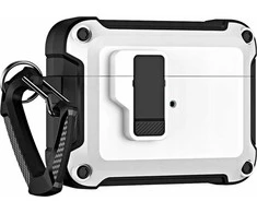 Hurtel Airpods 4 Pro Armor dėklas su karabinu – baltos spalvos