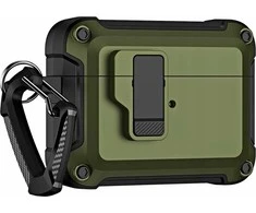 Hurtel Airpods 4 Pro Armor dėklas su karabinu – žalios spalvos