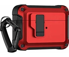 Hurtel Airpods 4 Pro Armor dėklas su karabinu - raudonos spalvos