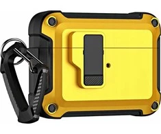 Hurtel Airpods 4 Pro Armor dėklas su karabinu – geltonos spalvos