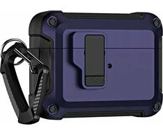 Hurtel Airpods 4 Pro Armor dėklas su karabinu – violetinės spalvos