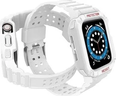 „Hurtel Protect Strap Band Band Su“ dėklas laikrodžiui 7 / 6 / 5 / 4 / 3 / 2 / SE (45 / 44 / 42 mm) dėklas Armor Balta laikrodžio dangtelis