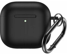 Hurtel Silikoninis dėklas skirtas Airpods 4 su karabinu - juodos spalvos