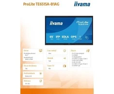„IIYAMA TE6515A-B1AG“ 65 colių stilingas IFP monitorius „iiWare21E“ 3840x2160 UHD IPS „Android“ 14, 16/128 GB, 2xHDMI DP, 2xUSB-C, VESA 600x400