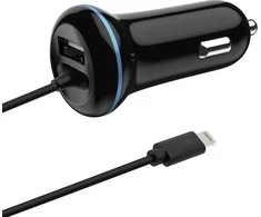 Įkroviklis 2GO 2GO USB-Kfz-Ladegerät 2400mA Lightning + 1x USB 1,4m juodas