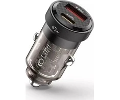 Automobilinis įkroviklis 45W USB-C PD + QC3.0 USB Tech-Protect CC45W juodos spalvos