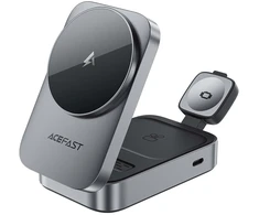 Acefast E22 3 viename belaidė indukcinė įkrovimo stotelė, suderinama su „MagSafe“ – pilka