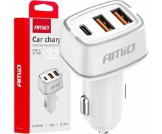 Automobilinis įkroviklis 2x USB-A + USB-C 32W 12/24V AMiO-03890