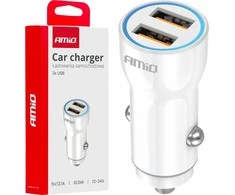 Automobilinis įkroviklis 2xUSB-A 12/24V AMiO-03879