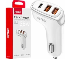 Automobilinis įkroviklis 2x USB-A + USB-C 38W 12/24V AMiO-03886