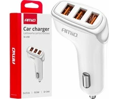 Automobilinis įkroviklis 3x USB-A 3.1A 12/24V AMiO-03885