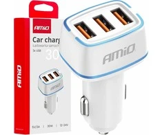 Automobilinis įkroviklis 3x USB-A 30W 12/24V AMiO-03889
