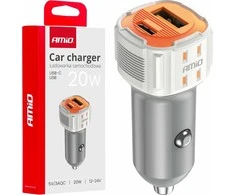 Automobilinis įkroviklis USB-A + USB-C 20W 12/24V AMiO-03882