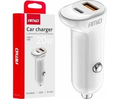 Automobilinis įkroviklis USB-A+ USB-C 20W 12/24V AMiO-03875