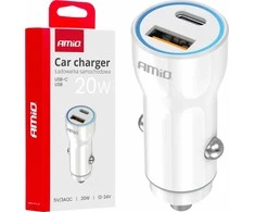 Automobilinis įkroviklis USB-A + USB-C 20W 12/24V AMiO-03881