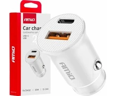 Automobilinis įkroviklis USB-A + USB-C 20W 12/24V AMiO-03877