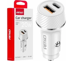 Automobilinis įkroviklis USB-A + USB-C 20W 12/24V AMiO-03878