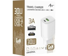 Įkroviklis Art Įkroviklis SIECIOWA GaN PD/QC 4.0 1x USB-C 1x USB-A 30W ART