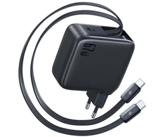 Įkroviklis Baseus EnerCore CJ21 67W su gniazdem USB-C i dwoma zwijanymi kablami USB-C - juoda