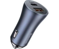 Baseus Automobilinis įkroviklis 40W 12-24V USB + USB-C QC4+ PD3.0 SCP FCP AFC, pilkas