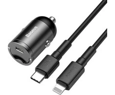 Įkroviklis automobilinis Baseus Tiny Star Mini Quick Charge Type-C to lightning 18W su 1m laidu pilkos spalvos TZVCHX-0G