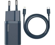 Baseus Super Si 1C 20W greitas sieninis įkroviklis su 1m USB-C - Lightning kabeliu - Mėlynas