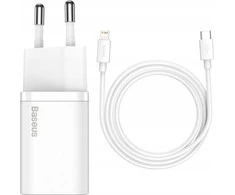 Baseus Sieninis įkroviklis Super Si 20W USB-C QC3.0 PD su Lightning 1m laidu, baltas